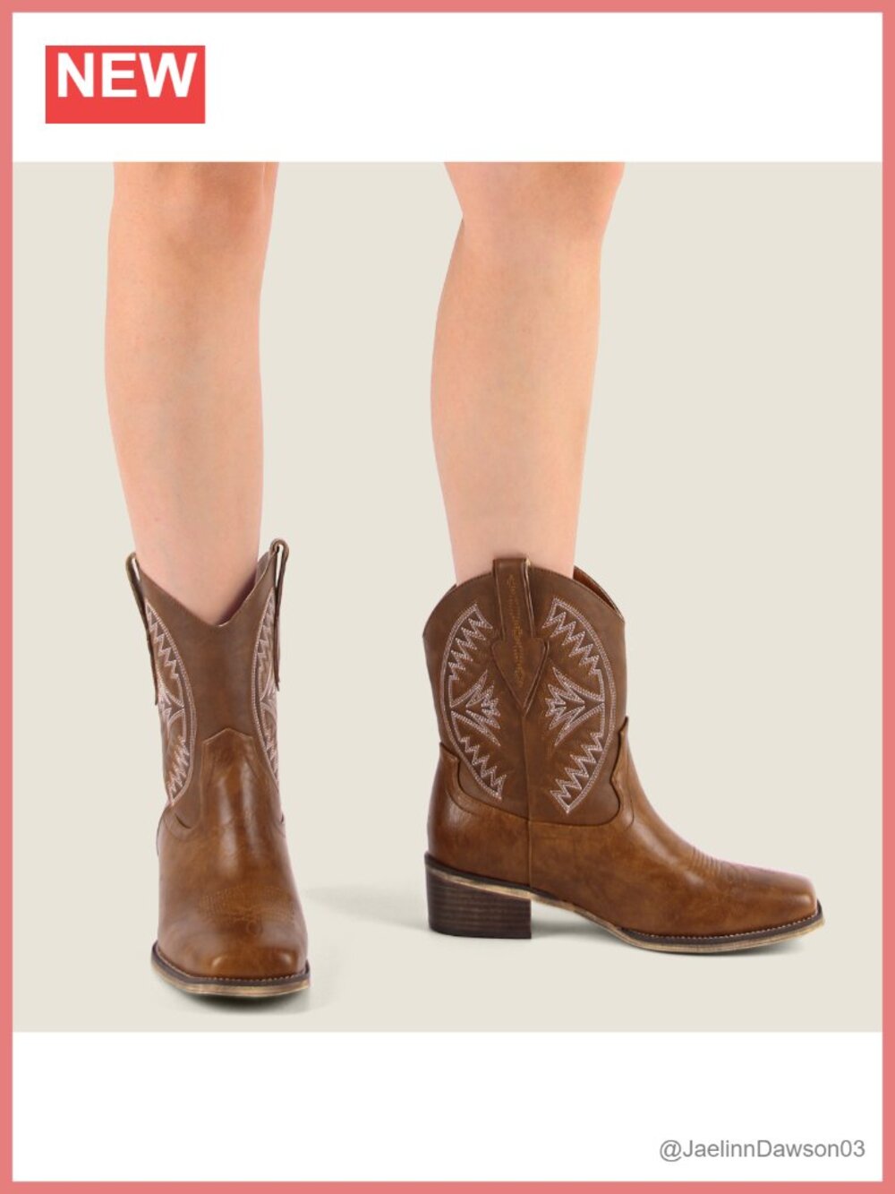 Faux Leather Embroidered Western Bootie Ankle Boots Block Heel Pull On Cowgirl - Picture 6 of 6